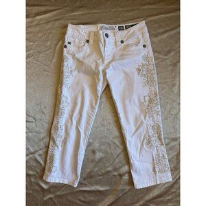 Miss Me‎ Jeans White Capri Crop Size 27 Floral Embellished Stretch